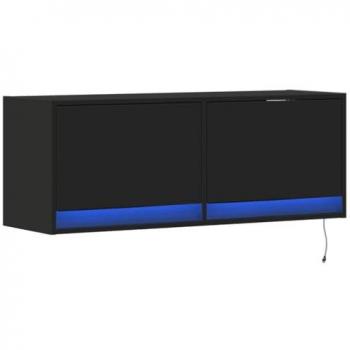 Mueble de TV de pared con luces LED negro 100x31x35 cm
