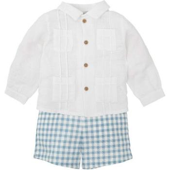 Conjunto de niño en cuadros vichy azul marino con camisa multibolsillos y bermuda