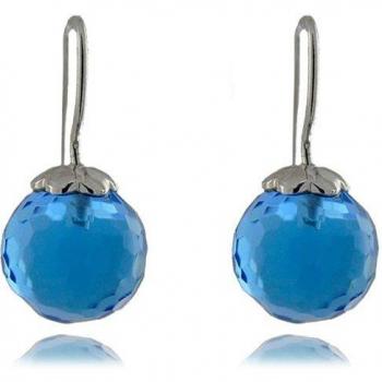 Pendientes de plata de ley 925 con cuarzo hidrotermal azul aguamarina y acabado en baño de rodio