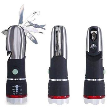 1 hofftech Auto Emergencia Martillo con navaja y linterna LED, seguridad del vehículo y martillo emergencia para Auto, Bus, de seguridad Martillo con correa Schneider, acero inoxidable