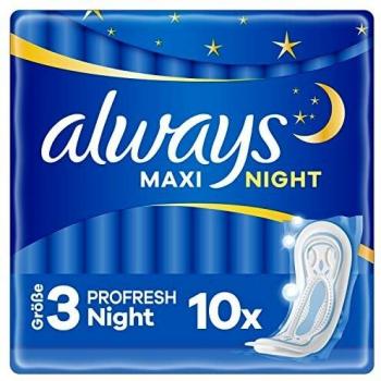 Compresas Always Maxi Noche Profresh - 10 unidades, neutraliza olores y brinda confort y protección nocturna