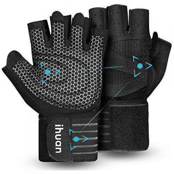 Ihuan Guantes Gimnasio de Levantamiento de Pesas con Muñequeras, Adecuados para Hombres, Mujeres, Protección Completa de la Palma para de Pesas, Ejercicio, Fitness, Suspensión, Dominadas