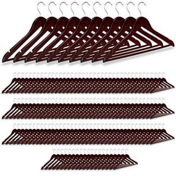 Set de 150 Perchas de Madera para Ropa con Gancho Giratorio, Color Marrón, Ideal para Pantalones, Trajes y Camisas