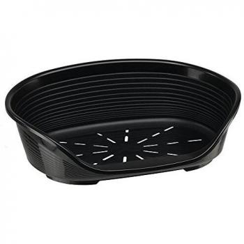 Ferplast Plastic Kennel for Dogs and Cats Siesta Deluxe 2, Animal Basket, Perforated Bottom, Anti-Slip, Comfortable Chin-Rest, Black, 49 x 36 x 17.5 cm