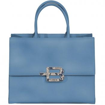 Baldinini Trend Black Leather Di Calfskin Handbag, Elegant Trendy Handbag in Light Blue, Blue female, Sizes: ONE SIZE