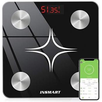 Báscula Grasa Corporal Báscula de Baño Bluetooth, INSMART Báscula Baño Digital con APP Inteligente, 13 Monitores de Composición Corporal, para Andriod y iOS, 180kg Negro