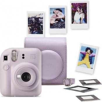 Kit de Cámara instantánea Fujifilm instax mini 12 Lila con funda, carga 10 fotos y adhesivos magnéticos