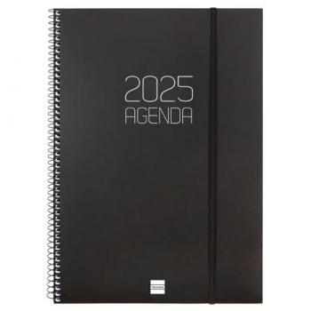 Agenda Espiral Opaque 2025 Negro Catalán - Finocam, formato semana vista vertical, dimensiones E40-210x297 mm, cubre el periodo de enero 2025 a diciembre 2025 (12 meses)