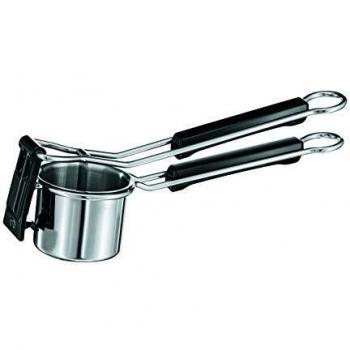 RÖSLE Stainless Steel Potato Press with Removable Insert and Dishwasher Safe, Black Handle