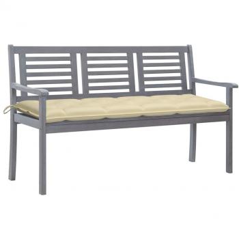 Banco de jardín 3 asientos con almohada 150cm gris en eucalipto