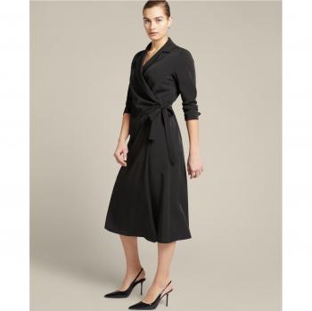 Vestido cruzado midi en tejido vaporoso
