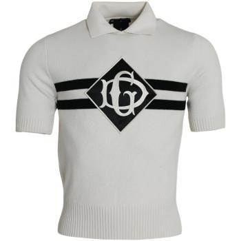 Dolce & Gabbana White DG Logo Collared Henley Shirt T-shirt - IT44 | XS Luxury Cashmere Polo Shirt for Men