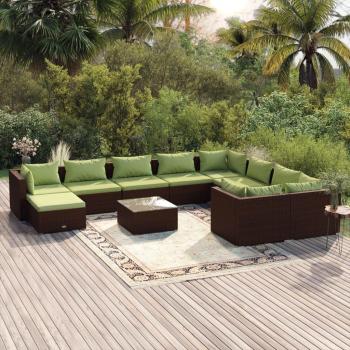 Set de muebles de jardín 11 piezas con cojines de Polyrattan marrón