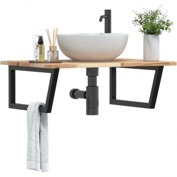 Estante de lavabo de pared acero y madera maciza de acacia Vidaxl 843310