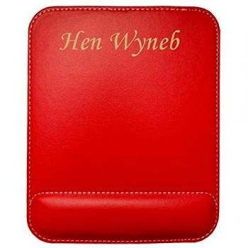 Almohadilla de cuero sintético de ratón personalizado con el texto: Hen Wyneb