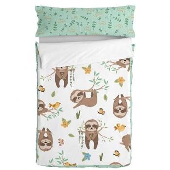 Saco Nórdico Happy Sloth 100% Algodón Multicolor 90x200 cm (Cama 90) Sin Relleno, Fabricado en España, Calidad de 150