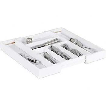 Organizador de Cubiertos Expandible de Bambú, 5-7 Compartimentos, Blanco, HxBxT: 5x48x46cm