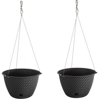 Maceta redonda colgante 4,8L PROSPERPLAST Splofy Round WS de plastico en color antracita, Ø27 x 16,6 cm - WELLHOME