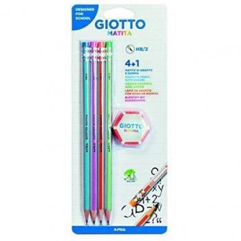 Giotto 233500 - Pack con 4 lápices de grafito, graduación HB, con goma