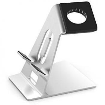 MoKo Apple Watch Stand & iPhone Stand, Solid Aluminum Alloy Dual Charging Stand Station Desk Cradle Holder Comfortable Viewing Angle for Apple iWatch 38mm / 42mm, iPhone 6 / 6 Plus / 5 / 5S, SILVER