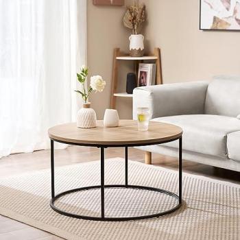 Mesa de Centro Redonda Kuhmoinen 45 x Ø 80 cm - MDF/Metal, Efecto Madera/Negro