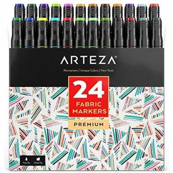 Rotuladores permanentes para pintar telas Arteza - Set de 24 marcadores de doble punta para tejidos