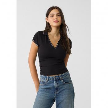 Stradivarius Black Contrast Polo T-Shirt XS