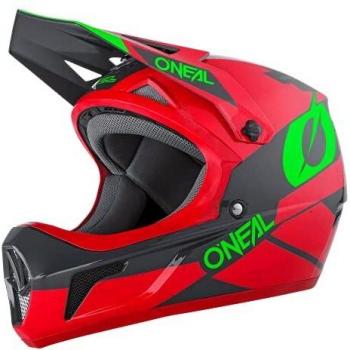 O'NEAL | Casco de Mountain Bike Fullface | MTB DH Downhill FR Freeride | Carcasa ABS, Cierre magnético, excede el estándar de Seguridad EN1078 | Casco SONUS DEFT | Adultos | Gris Rojo Verde | Talla M