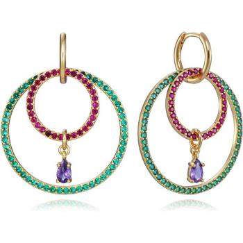 PENDIENTES VICEROY ELEGANT DE PLATA DE LEY CON BAÑO DE ORO Y DOS AROS DE DIFERENTES TAMAÑOS CON CIRCONITAS 13167E100-39