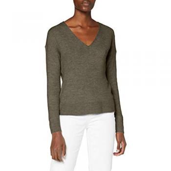Sudadera JDY Jdyelanora Kalama Mujer - Jersey de punto con cuello de pico, color kalamata, detalle melange, talla M