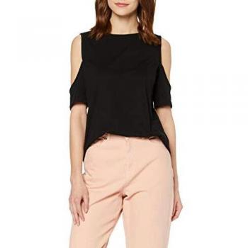 trueprodigy Casual Mujer Marca Camiseta Basico Ropa Retro Vintage Rock Vestir Moda Cuello Redondo Hombro Sin Tirantes Slim Fit Designer Fashion Blusa, Colores:Black, Tamaño:XS