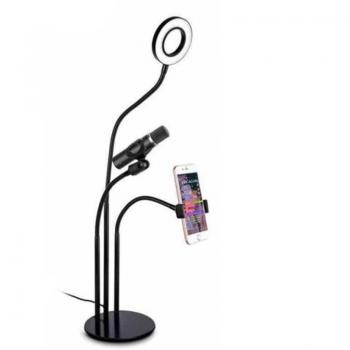 XO L02 Kit Youtuber con Base de Fijación, Soporte para Smartphone, Soporte para Micrófono y Lámpara LED de 3 Pulgadas 12W con Control Remoto - 4 Nive