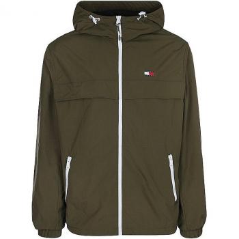 Tommy Hilfiger Green Hooded Sports Jacket - Light Jacket, Male, Size L, Unique Print