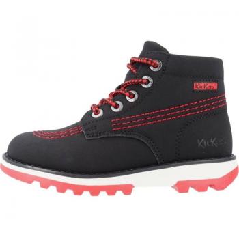 Botas Niño Kickers Kickrally características: diseño moderno, material sintético resistente, suela de goma antideslizante, cierre con cordones para un ajuste seguro, plantilla acolchada para mayor comodidad, disponible en color negro
