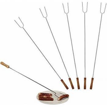 Set de 6 Pinchos para Barbacoa Extra Largos de Acero Inoxidable con Mango de Madera, 80 cm, Universales - Relaxdays