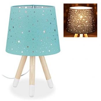 Lámpara de mesa infantil Relaxdays, E14, 40 cm, redonda con estrellas en color menta