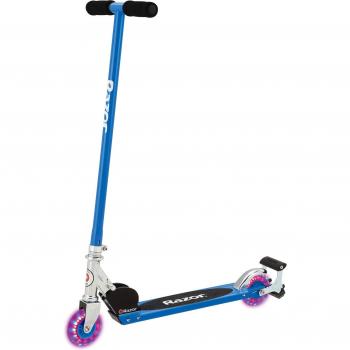 Patinete Razor S Spark Azul - Ruedas LED, Tape de agarre completo, Barra chispeante, Estructura ligera de aluminio, Plegable