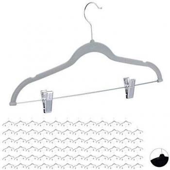 Set de 72 perchas de terciopelo con pinzas y gancho giratorio 360º, antideslizantes, gris, 43 cm