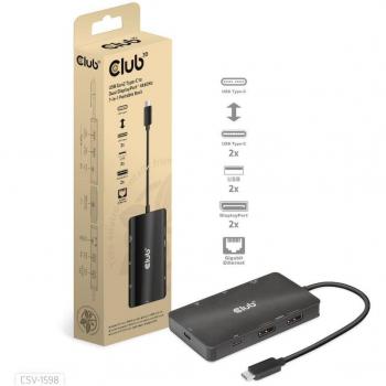 Docking Station Club 3D USB-C 3.2 Gen 2 a Dual DisplayPort 4K 60Hz, Hub Multiport 7 en 1, Negro, 100W