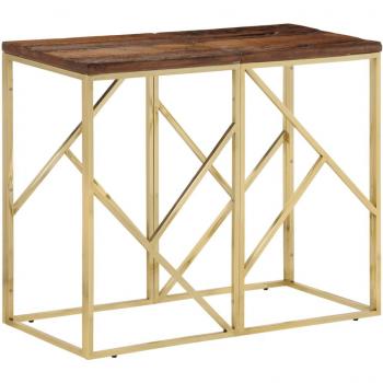 Mesa consola de acero inoxidable y madera maciza traviesa dorada