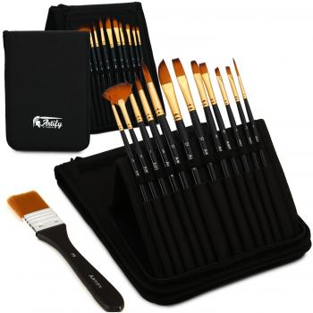 Juego de Pinceles de 12 Piezas de Artify. Estuche con Soporte Para Pinceles y Espacio para Guardar la Paleta. Incluye Esponja. Perfecto para Pintura Acrílica, Óleo y Acuarelas.