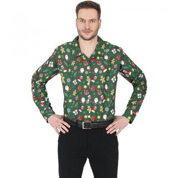 Camisa de Navideña verde estampado para hombre de Guirma