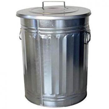 Cubeta de Basura Galvanizada con Tapa 54 L, Acero Inoxidable, Redonda
