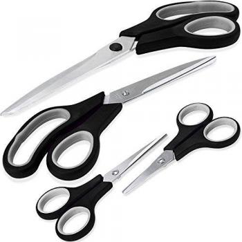 Set de 4 tijeras con empuñadura suave - Tijeras de sastre 25cm, tijeras de cocina 21cm, tijeras para tela 14cm y tijeras universales 12cm