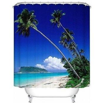 Coconut palm Fabric Bathroom Shower Curtain with 12 Hooks 60