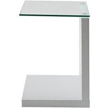 AC Design Furniture Michel Mesa Auxiliar, Al.: 50 x An.: 40 x Prof.: 35 cm, Blanca/Transparente, Madera/Vidrio, 1 pz