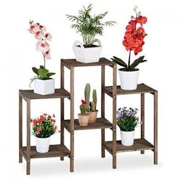 Estantería de Madera para Plantas Estilo Shabby Chic, 6 Baldas, Uso Interior, Autoposicionable, 70x89x27 cm, Marrón