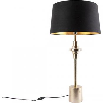Lámpara de mesa Art Deco dorada con pantalla de algodón negro y oro 45 cm