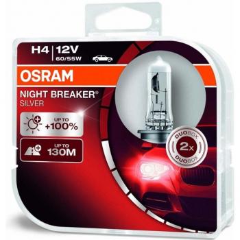 Lámpara halógena OSRAM H4 Night Breaker Silver 12V/60/55W, 2 Piezas, Faro de carretera 64193NBS-HCB