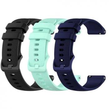 Pack de 3 Correas de Silicona para Reloj 18mm con Liberación Rápida, Compatible con Smartwatch, Azul Oscuro/Negro/Turquesa